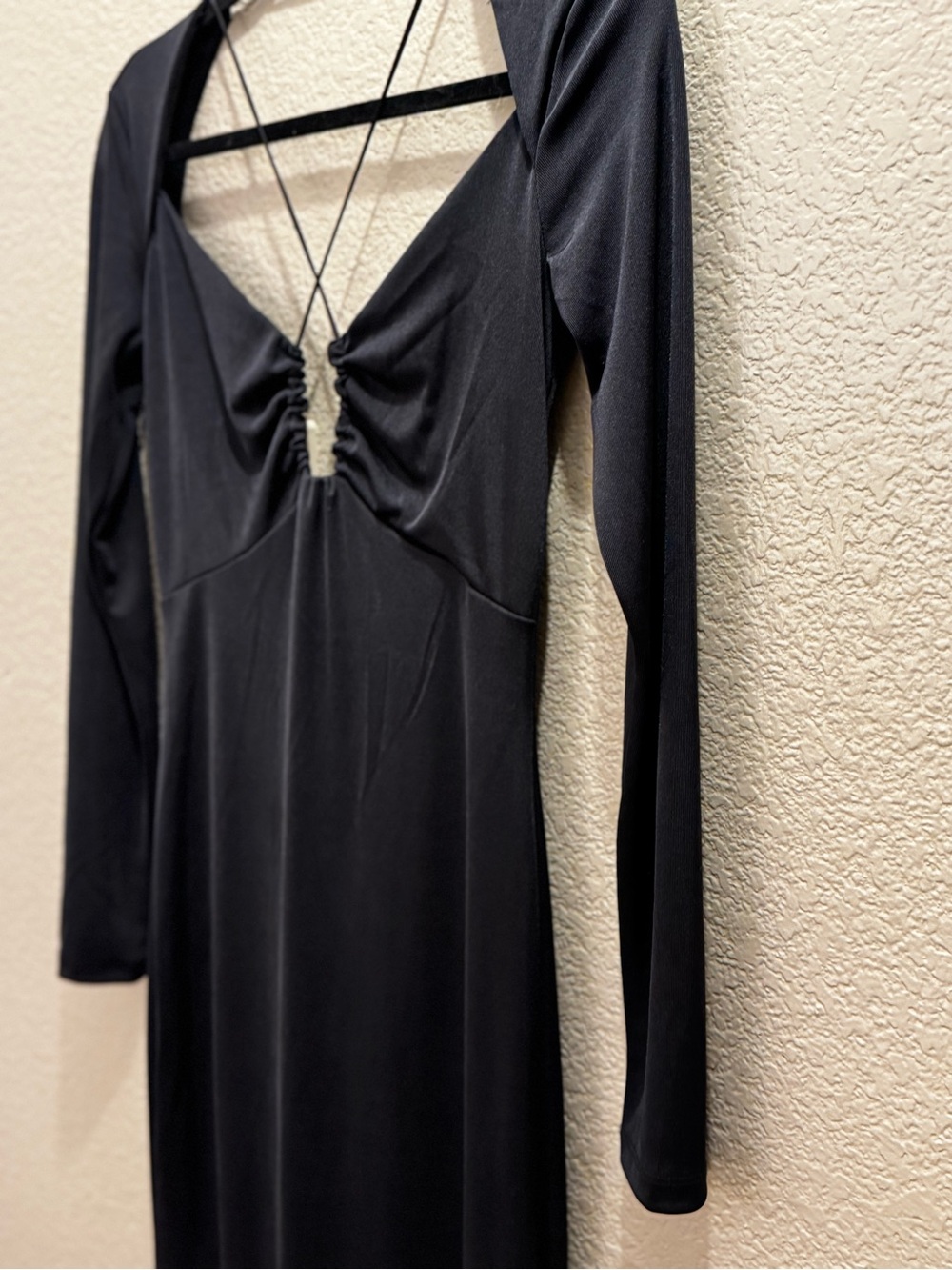Jason Wu Black Long-Sleeve Midi Dress with Plunge Neckline